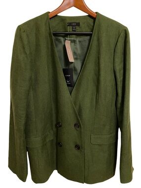NWT J. Crew Double-Breasted Olive Green Blazer Size 14